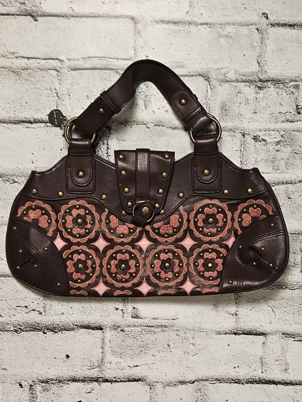 Lulu Guinness LuLu Embroidered Studded Shoulder Bag Floral Brown